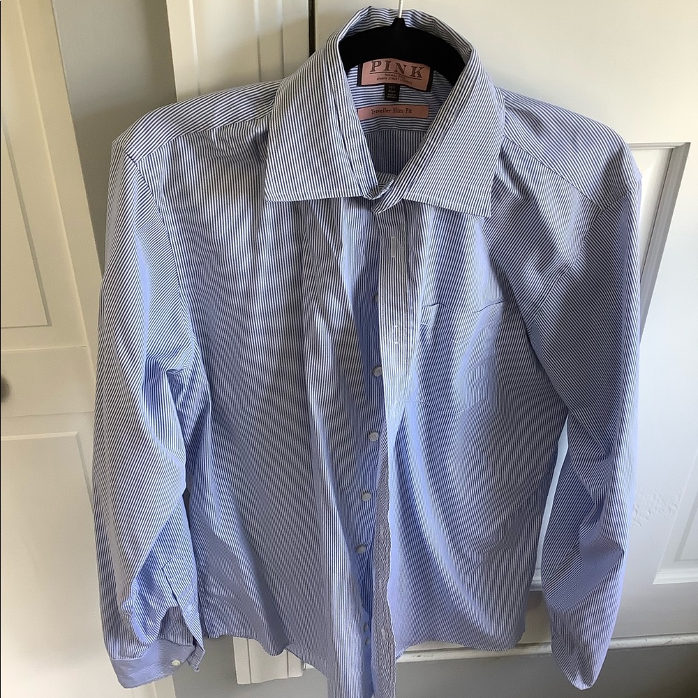 Blue Striped Slim Fit Dress Shirt (PINK Brand)